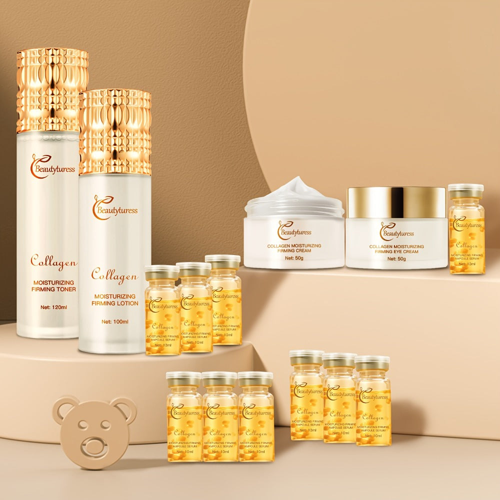 Gentle Korean Skincare Collagen Set - 14pcs Hydrating And Firming with Niacinamide - Moisturizing Face Care Kit, Luxury Gift Kit for Women, Christmas Gift And New Year Present
