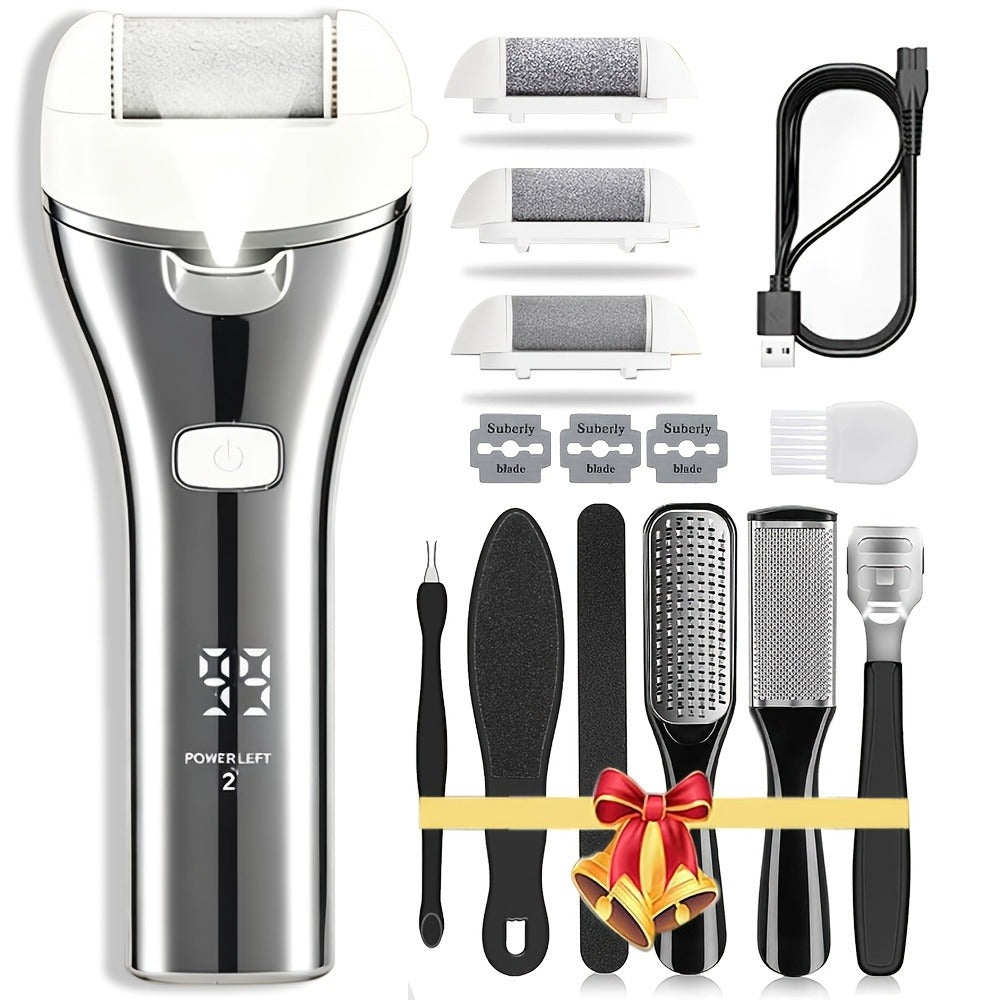 Electric Feet Remover, Rechargeable Portable Electronic Foot File Pedicure Kits, Foot Scrubber File, Professional Pedicure Tools, Foot Care for Dead Skin Ideal Gift, 14in1 3 Rollers Manicure Nail