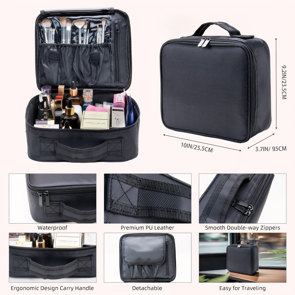 Women' Large Capacity Makeup Bag Compatible for - Brandable Cosmetic Organizer | Durable Travel Toiletry Case with Sturdy Handle, Soft Portable Beauty Storage Pouch | - Fabric for Skincare, Brushes, Lipstick ()