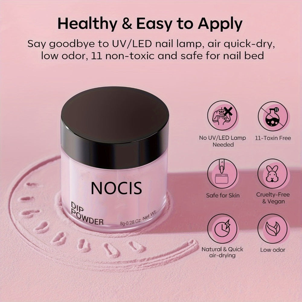 NOCIS Dip Powder Nail Kit Starter, 4 Colors Nude Pinkish Glitters Acrylic Dipping Powder System Liquid Set with Base/Top Coat Activator for French Nail Art Manicure Salon All-in-One Beginner Extension Kit