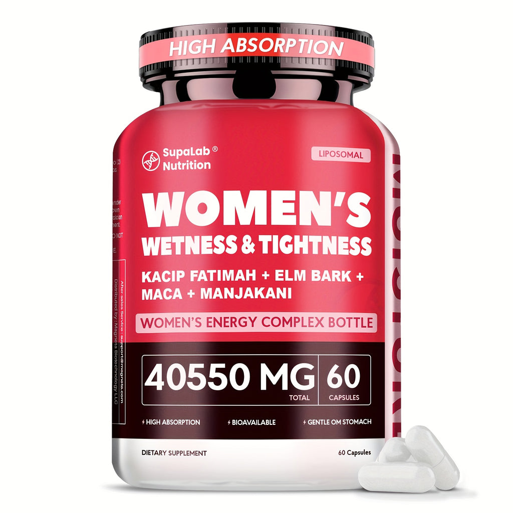 Women's WETNESS & TIGHTNESS Capsules - Natural Hydration & Elasticity, Comfort & Confidence, Postpartum Health- with Kacip Fatimah, Fenugreek, Slippery Elm, Manjakani, And Maca Root, 30 Servings