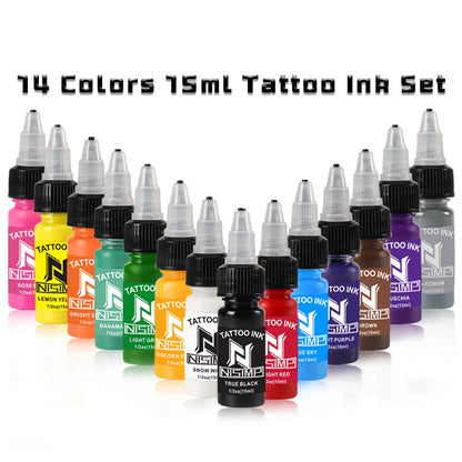 Tattoo Ink Set Professional Pre-Dispersed NISIMP 7 & 14 Colors Vibrant Pigment Density Skin-Friendly Tattoo Ink for Outlining Shading Body Painting Beginners Hobbyists & Expert Tattoo Artists