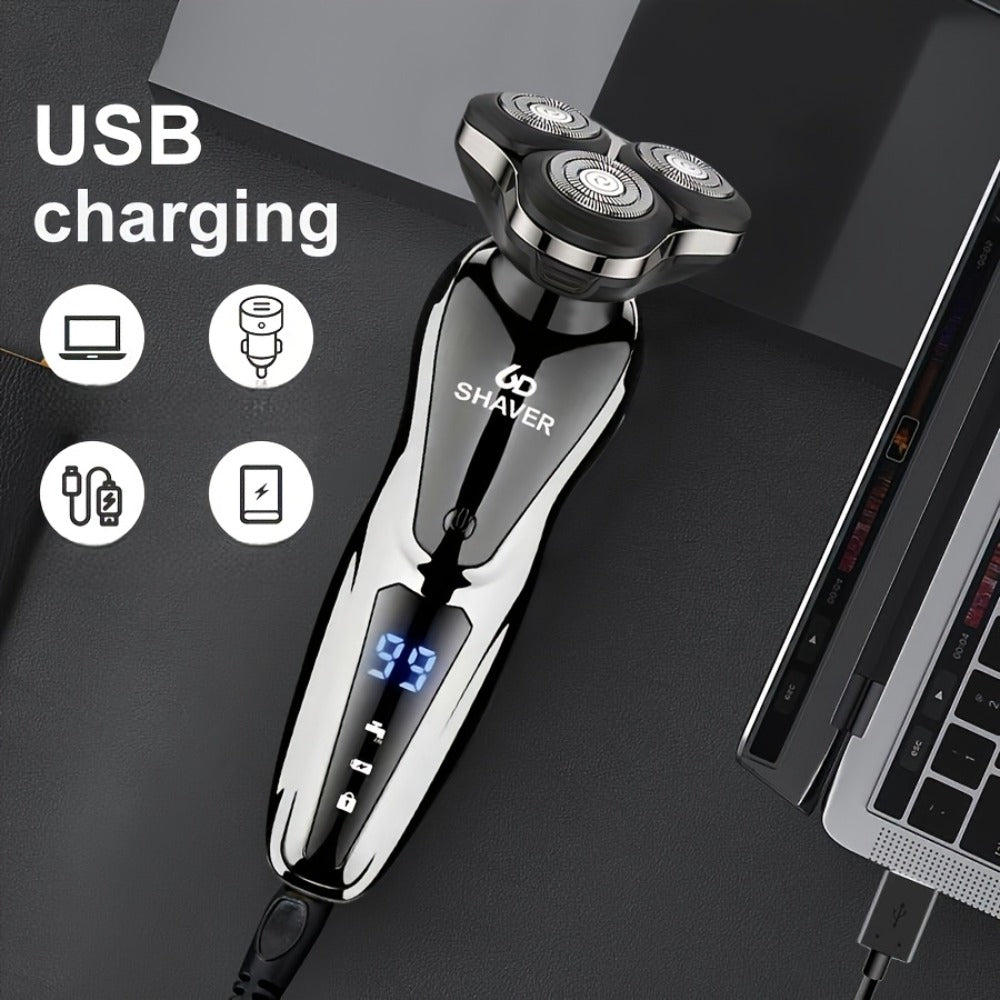 Men' 3-in-1 Electric Razor & Shaver - Portable Beard Trimmer with 3D Floating Blade, Digital Display Suitable for Nose Hair Trimmer, Ear Hair Shaver, Eyebrow Grooming Machine, - Shaving Device