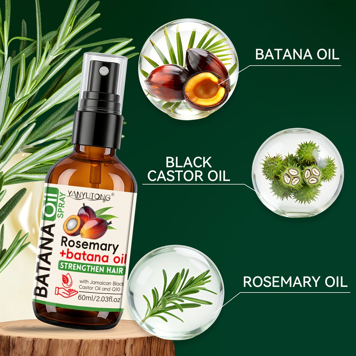 2.03oz Batana Rosemary Essential Oil Hair Spray, Deep Moisturizing for Dry Damaged Hair & Scalp, Nourishing Hair Care From Honduras, Perfect Holiday Gift