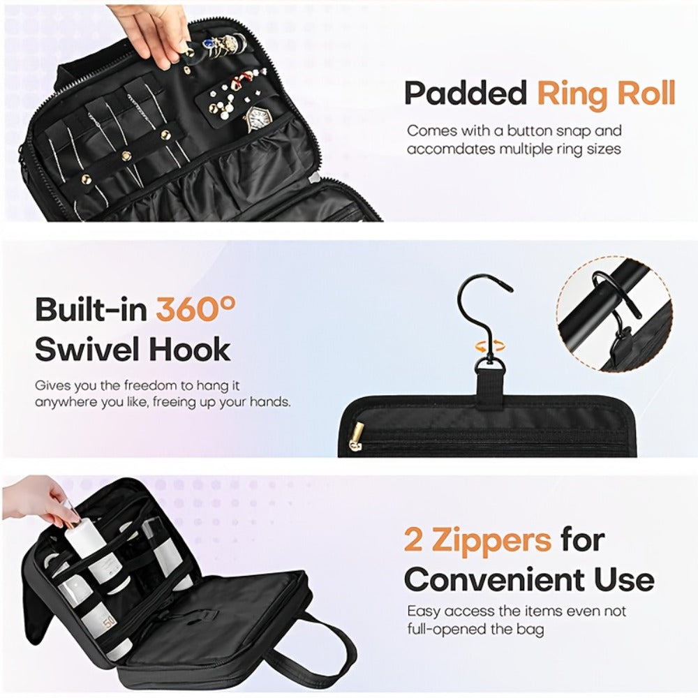 Hanging Travel Toiletry Bag Large Cosmetic Organizer for Full-Size Products Hanging Travel Makeup Bag Waterproof Bathroom Organizer Pink Beige Black