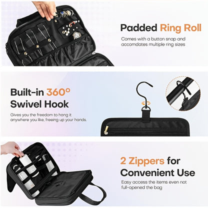 Hanging Travel Toiletry Bag Large Cosmetic Organizer for Full-Size Products Hanging Travel Makeup Bag Waterproof Bathroom Organizer Pink Beige Black