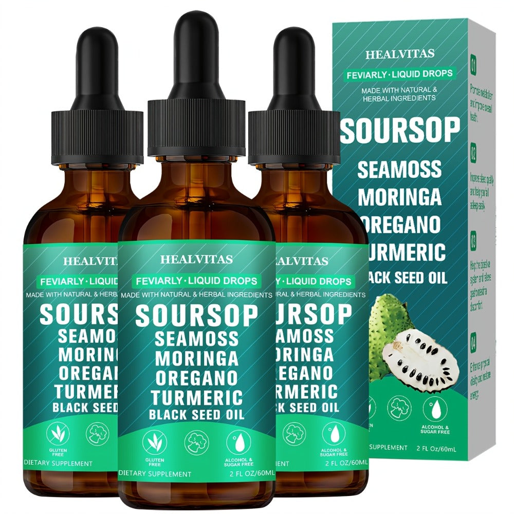 [Herbal Extracts For Health] Soursop Bitters Liquid Drops, Soursop Bitters, 10 In 1 With Sea Moss, Oregano, Ashwagandha, Moringa, Turmeric, Black Seed Oil | Herbal Extracts For Overall Health | Highly Absorbable Natural Formula