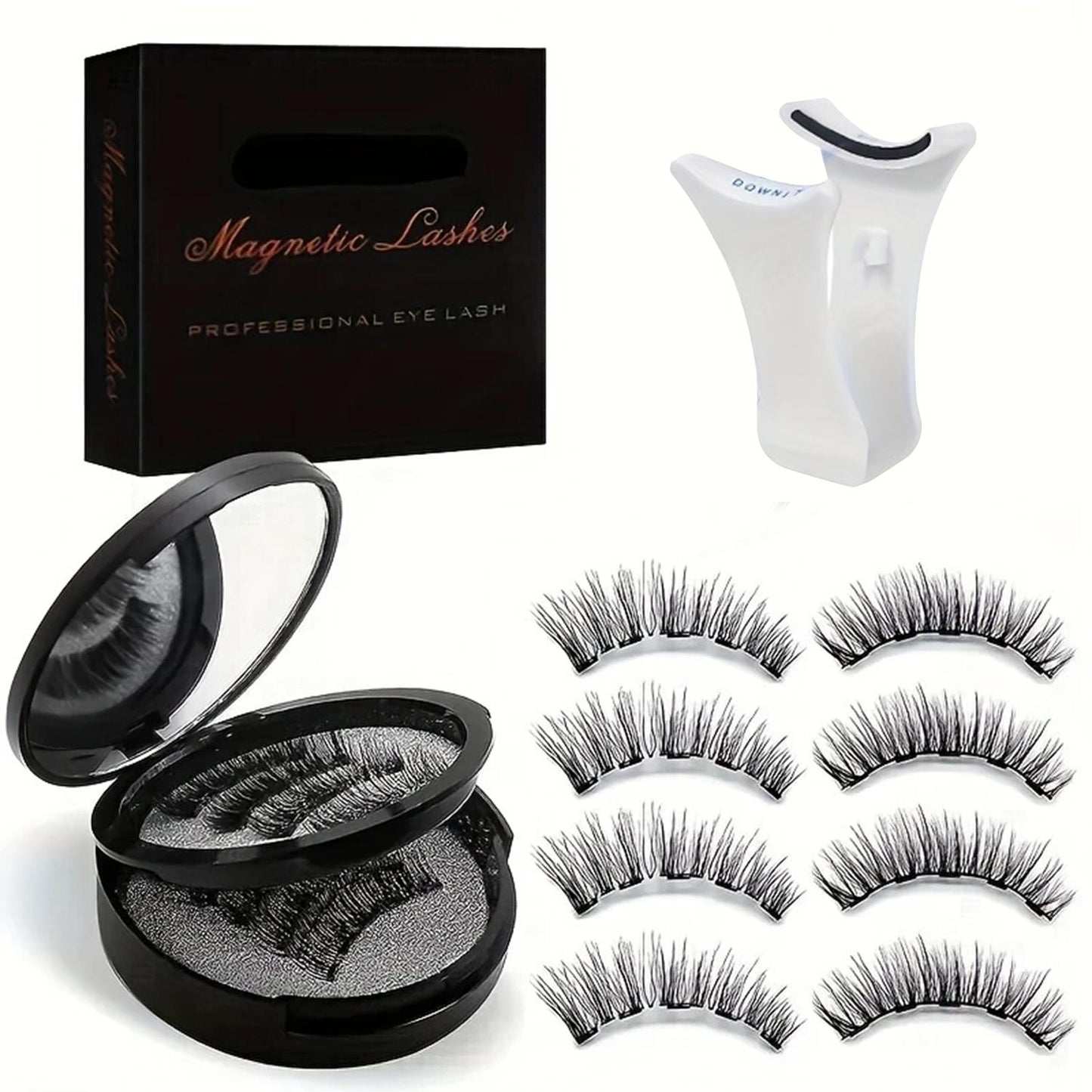 Magnetic Eyelashes with Eyeliner — 3D Reusable False Lashes Set, 8 Pairs Natural Look Waterproof Double Magnetic Lashes with Applicator Clips, No Glue Easy Wear for Women