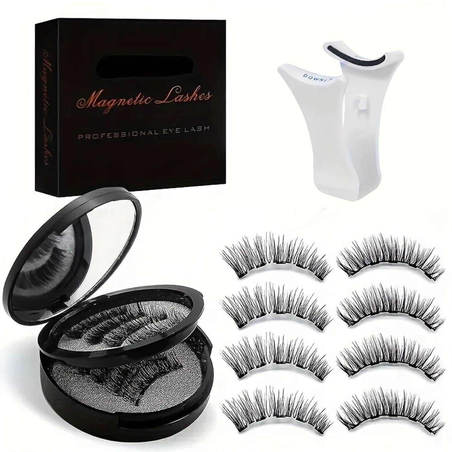 8pcs Natural Glue-3D False Eyelashes(One Box)- Reusable Double Magnetic False Eyelashes Set with Clips, Reusable, Waterproof, Glue, Easy to Wear, Women