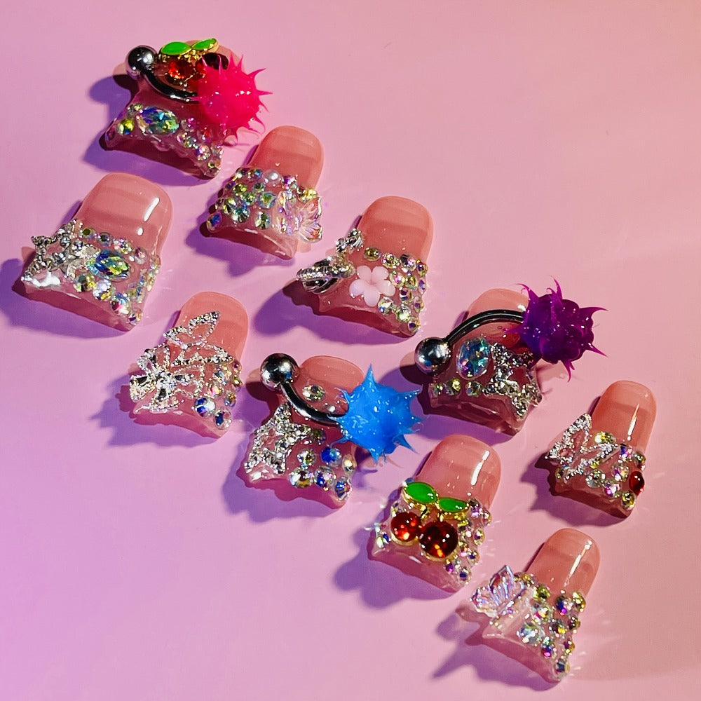 Press On Nails Duck Tip Pendulum Design – Bold Colorful Nail Art | Handmade False Nails for Everyday & Special Occasions, S/M/L