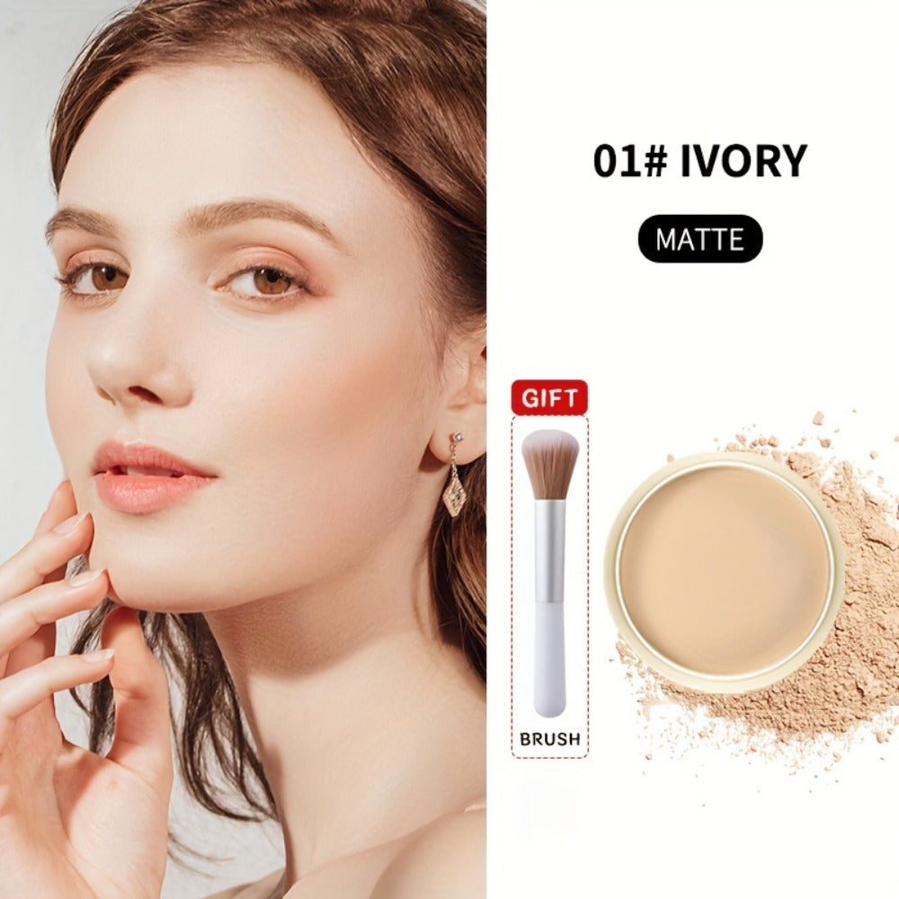 Setting Powder Concealer Kit with Puff & Brush Wet Dry Formula Oil Control Water Resistant Long Lasting - Ivory White Natural Bright Shades Face Makeup