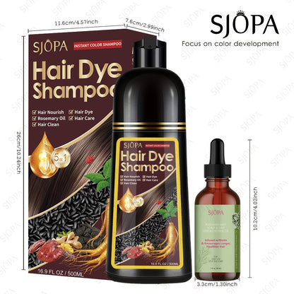 Hair Dye Coloring Shampoo 5-in-1 Upgraded - SJOPA Hibiscus Oil, Squalane & Glycerin, Quick Color & Nourishing, Gentle Skin-Safe, 12 Shades, 16.91oz