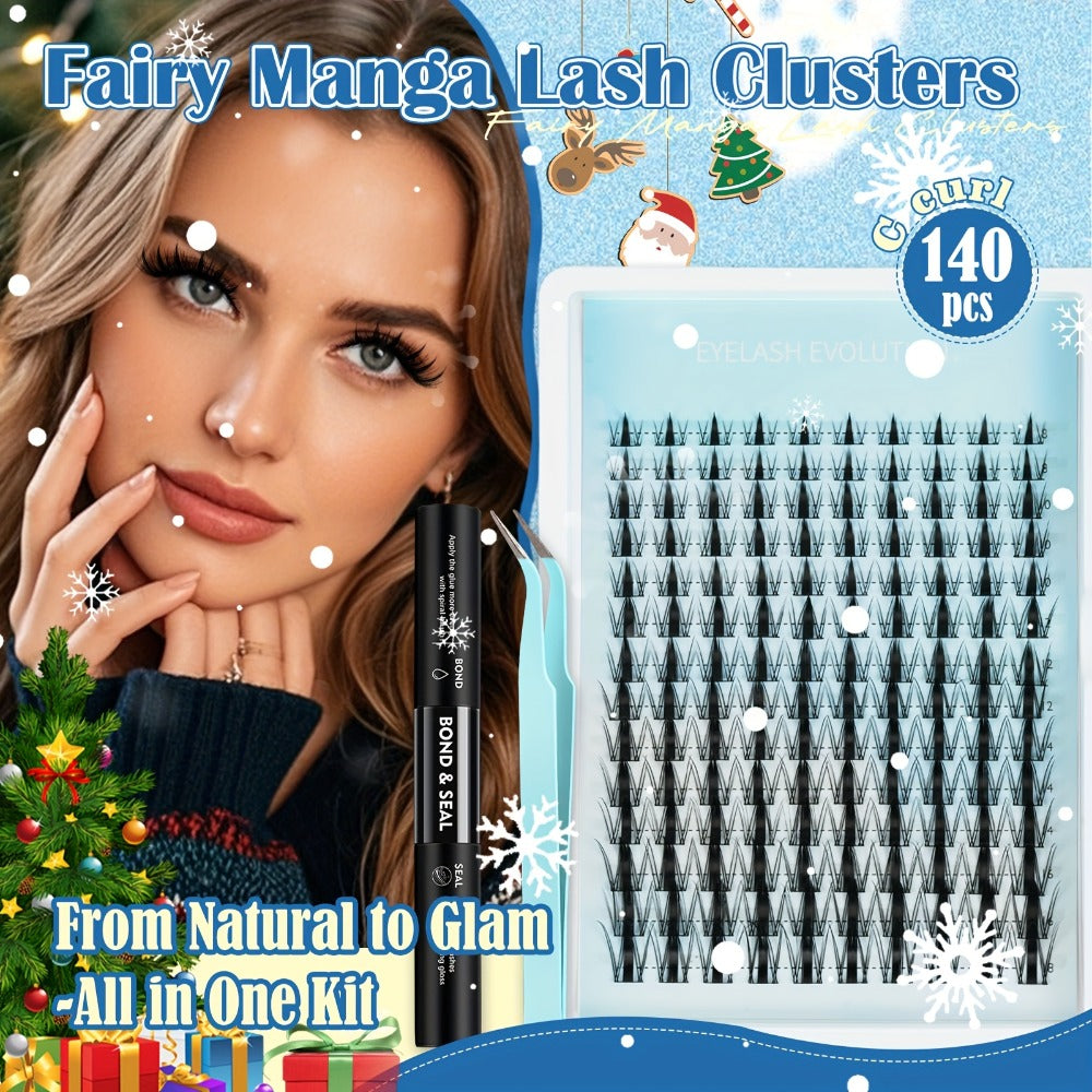 Fairy Lash Clusters Kit, 8mm-18mm Manga C Curl Anime Eyelash Extension Kit Individual Spike Lashes Volume Natural With Spikes Wet-Look Spiky