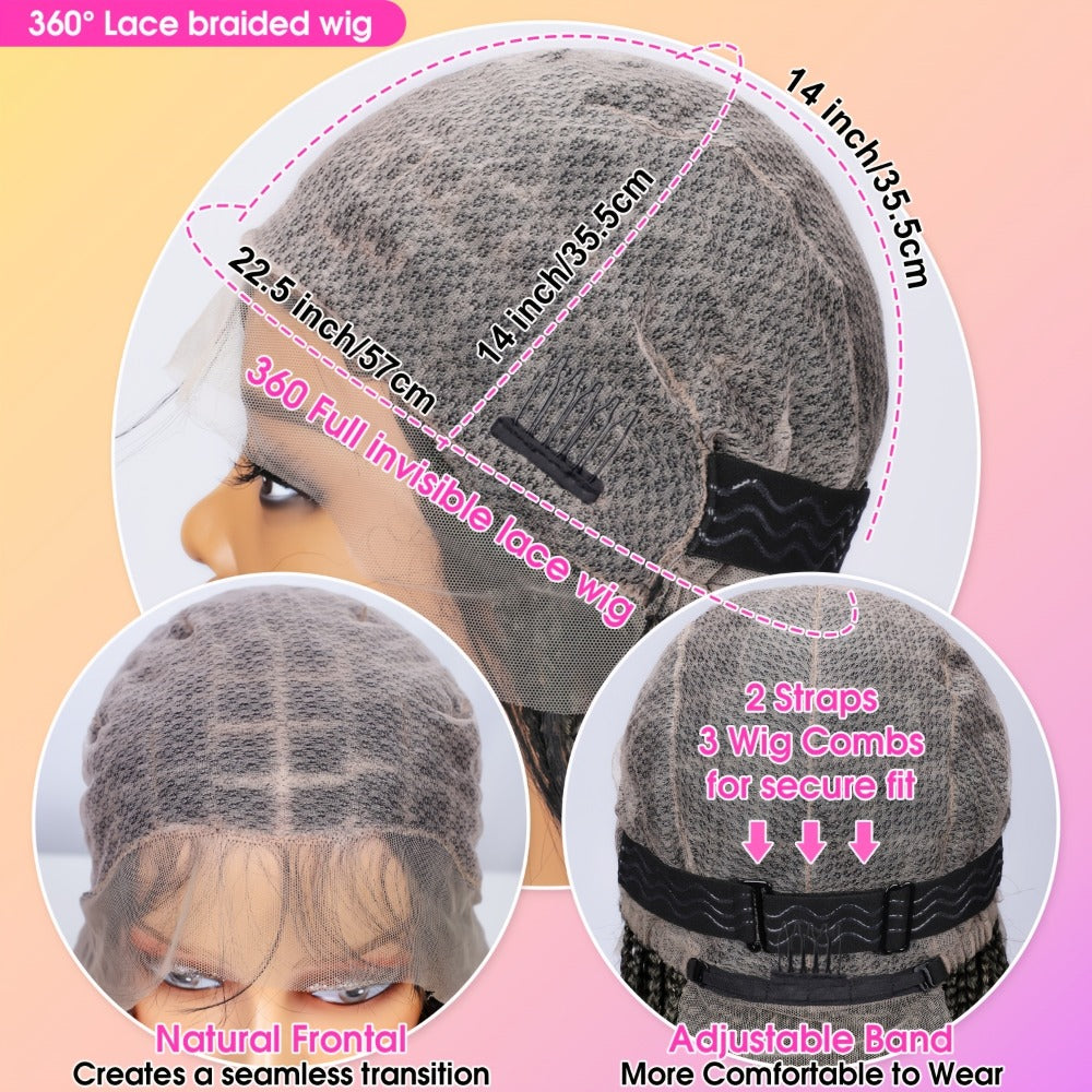Bohemian Box Braids Wig 360 Full Lace Knotless Goddess Braided Wig for Women 36 Inch Synthetic Hair Natural Black Honey Blonde Burgundy Lightweight Breathable Daily Party
