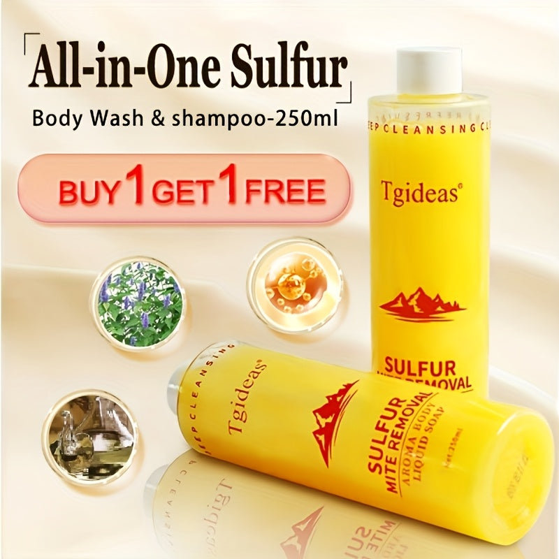 Buy 1 Get 1 Free! "Tgideas Sulfur Soap Scented Shampoo & Body Wash 2-in-1 Cleansing Liquid, Gentle Cleansing and Care Product, Household Shampoo and Body Wash, Sulfur Soap Fragrance Cleansing and Care Product, Daily Use Cleansing Milk for Shampooing