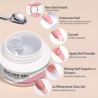 Builder Gel Nail Extension Sculpting Gel 60g No-Sticky Soak-Off – Clear & Milky White 3D Carving Molding UV/LED Curable Construction Gel for DIY & Salon Nail Art Women by BORN PRETTY