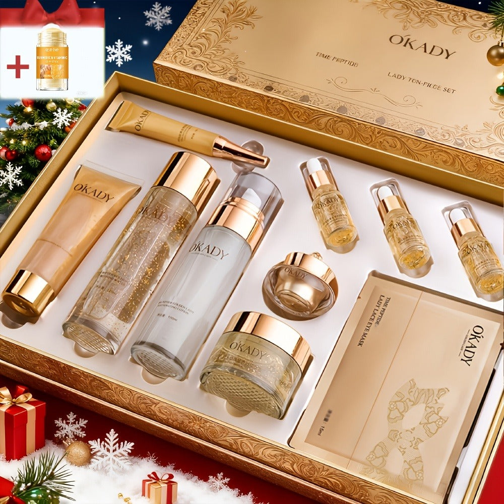 24K Gold Luxury Skincare Set 10-Piece with Mud Mask Stick - Day & Night Moisturizing Firming Care for All Skin Types Hypoallergenic Holiday Gift Set