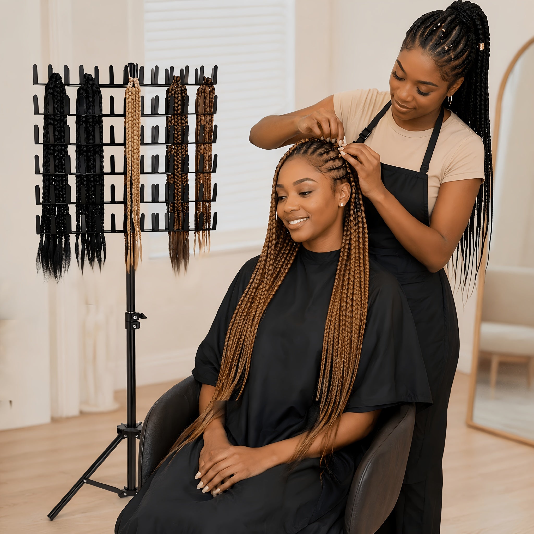 Braiding Hair Rack, Standing Hair Extension Holder Hanger, Hair Divider Rack for Braiding Hair Separator, Display Stand, Gifts for Women