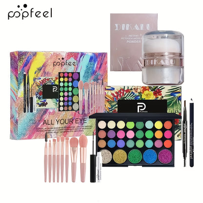 Full Makeup Gift Set — Complete Kit with Eyeshadow Palette Mascara Eyebrow Pencil Highlighter Powder & Brushes | Berry Tones | All Skin Types