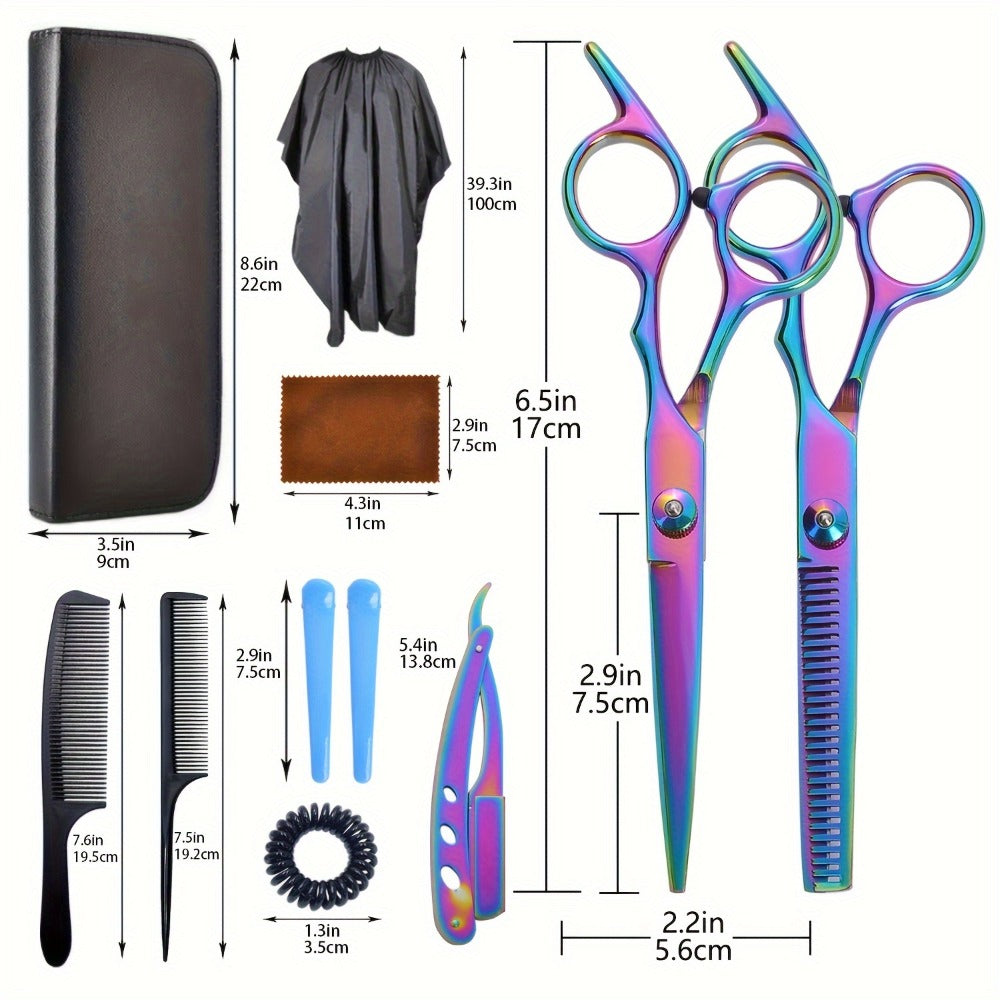 16PCS 6.0" Professional Hair Cutting Scissors - High Screw Diagonal Tail For Precise Flat Cuts, Bangs, And Thinning - Includes Styling Accessories And Tools For Salon-Quality Results Hair Cut Blending Salon Scissor For Men Women