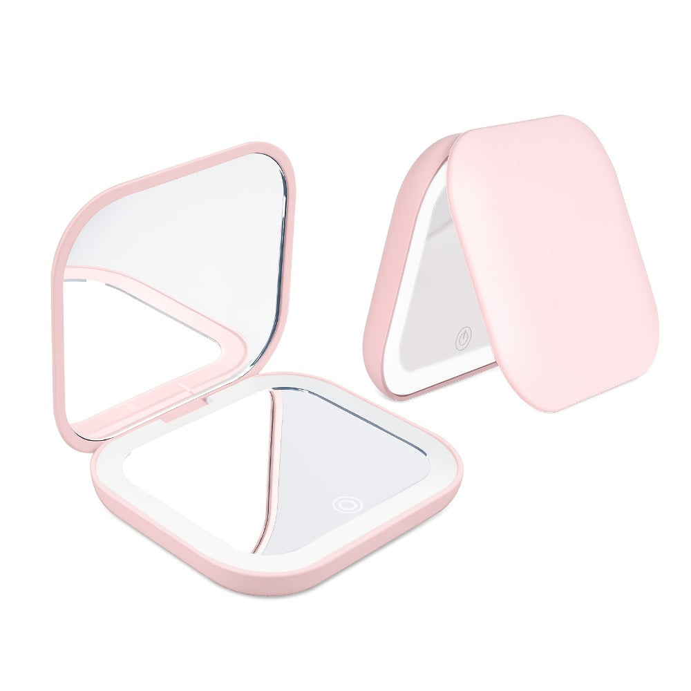 FORICOM LED Lighted Handheld Mirror 2-Sided Glass Mirror with 3 Adjustable Brightness Settings, with USB Charging, Foldable & Portable Design, Polished Plastic Frame, Animal Theme, for Makeup And Travel