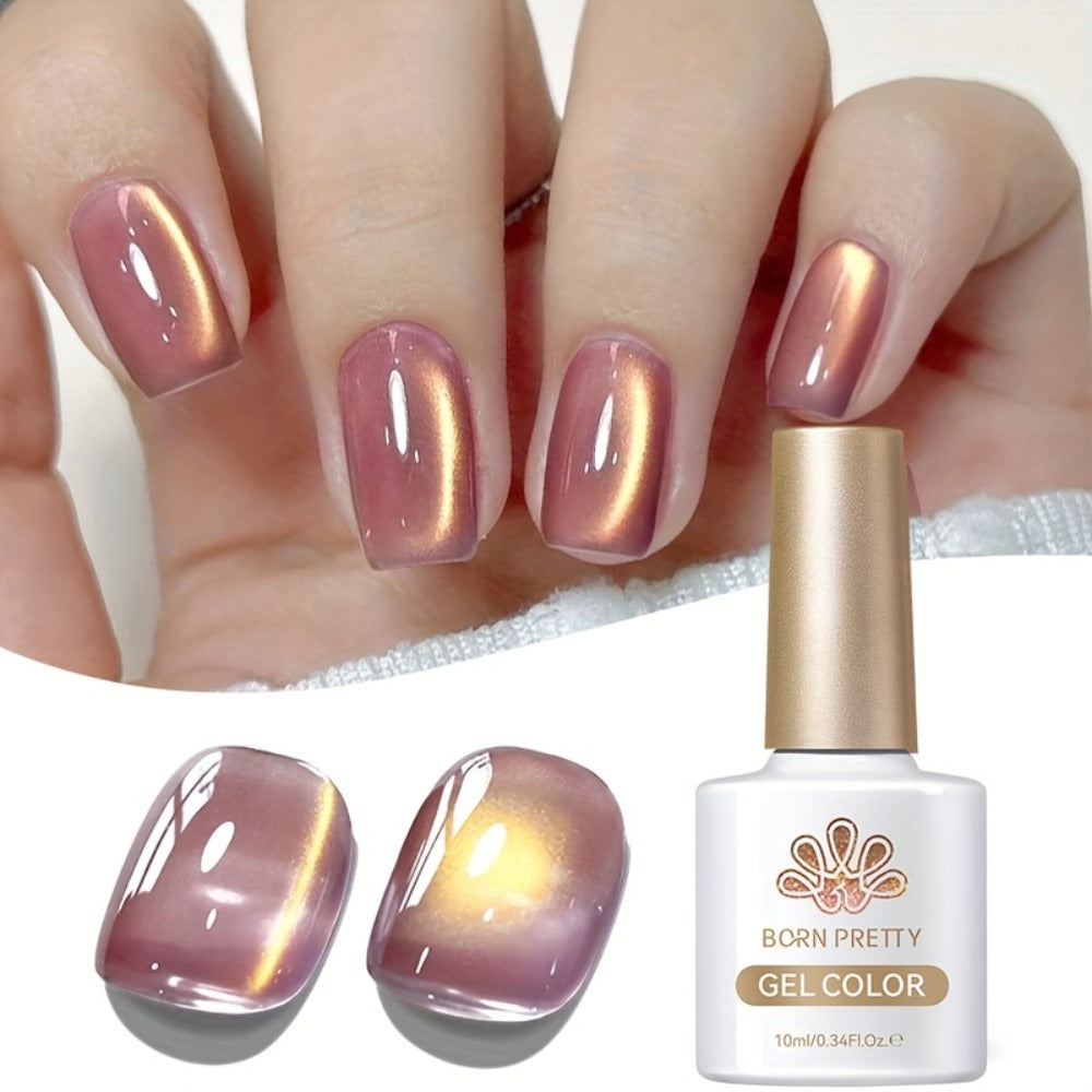 BORN PRETTY 0.34oz Nude Golden Glitter Cat Magnetic Gel Nail Polish with Ultra Shine in Two Colors, Semi-Permanent Gel Nail Supplies