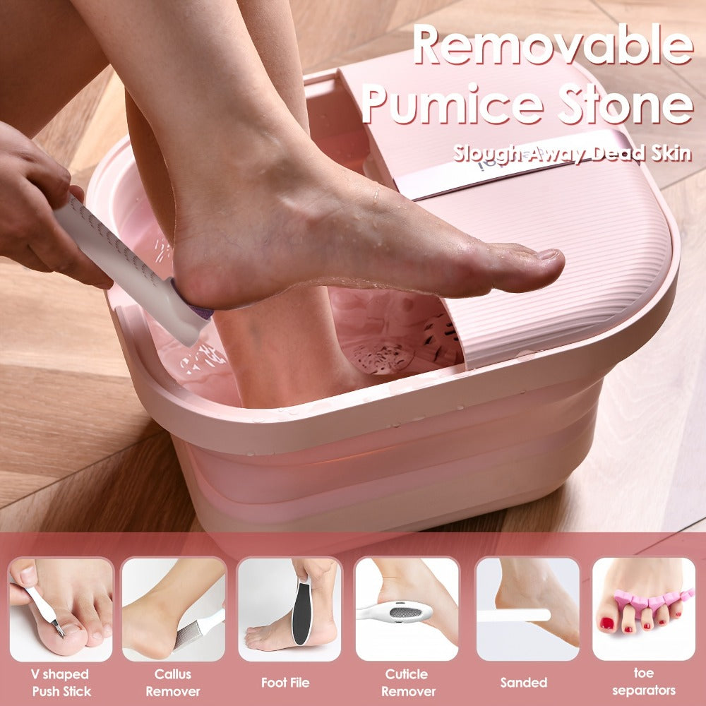 Collapsible Foot Bath Spa With Heat And Massage Rollers, Foldable Foot Soak Tub With Bubbles Jets And LED Light, Pedicure Foot Spa Massager With Foot Scrubber For Home Use. Best Mothers Day Gifts
