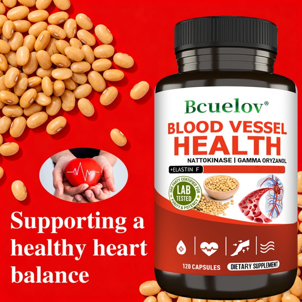 [120 Capsules] Cardiovascular Dietary Supplement - Contains Nattokinase And Gamma-Oryzanol To Support Brain And Heart Health - 120 Capsules (1 And 2 Bottles)