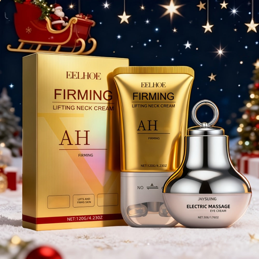 [Instant Tightens]Eye And Neck Firming Care Kits 2pcs, Containing Firming Eye Cream And Neck Care Roller Cream, Containing Small Fruit Coffee Seed Extract, Hyaluronic Acid, Perfect Gift, Gift, Fall Winter Skincare, Fast-Dry, Non-Sticky