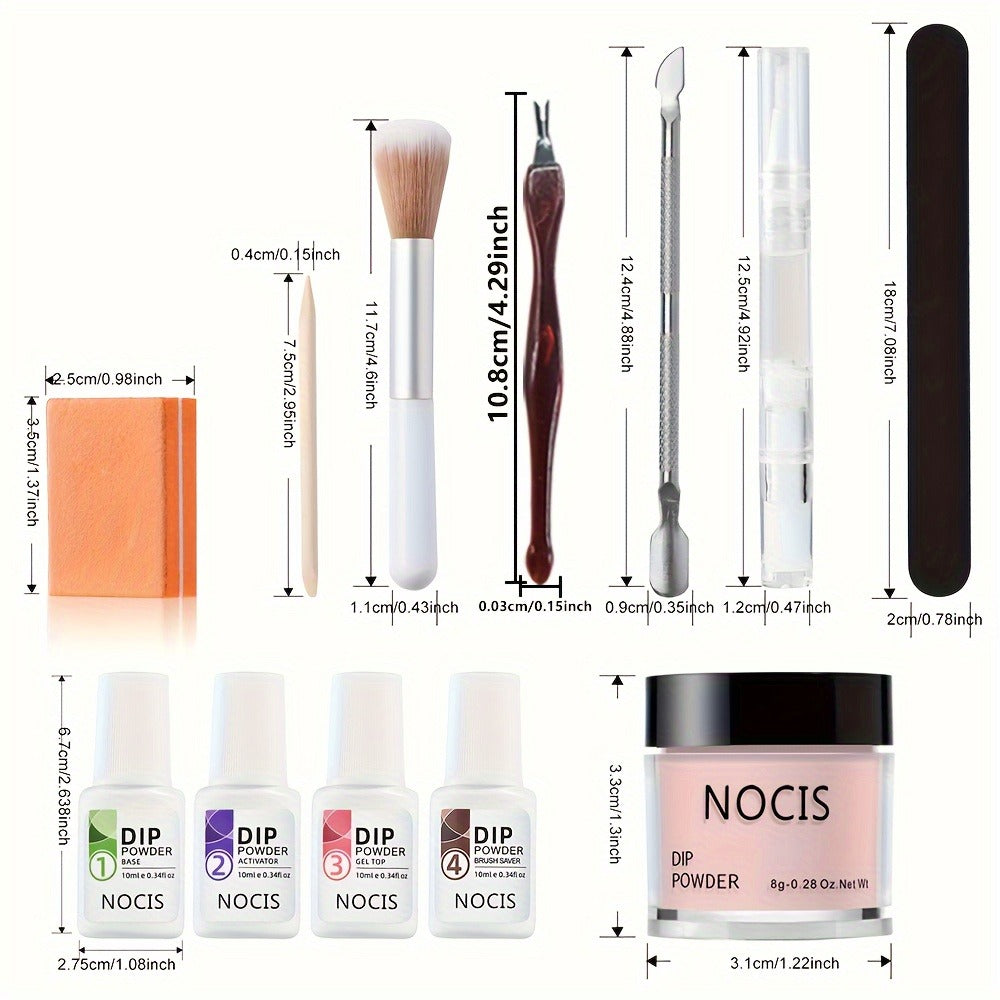 NOCIS 33pcs Impregnation Powder Nail Art Kit - Dip Manicure Kit with 20 pink purple brown Glittering Colors, Top/Primer Activator, and French Style Nail DIY Essentials for Salon-Quality Results at Home - Perfect Gift for Girls