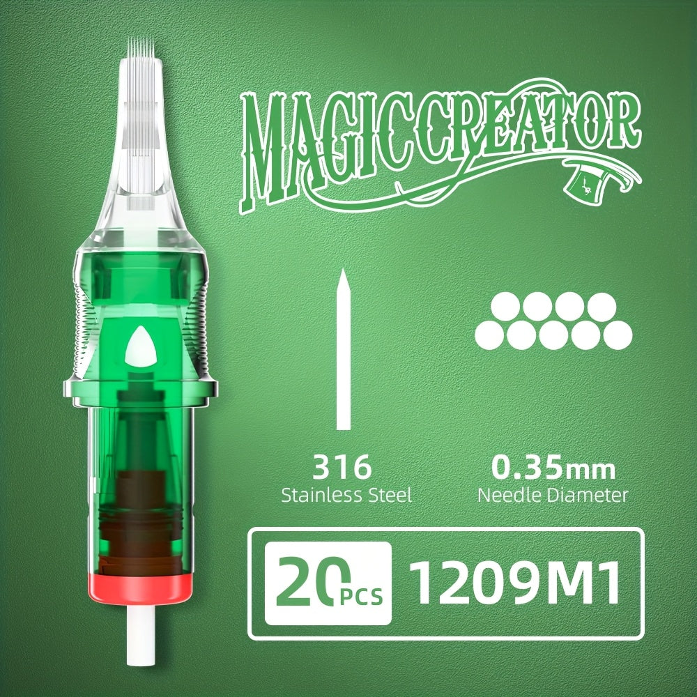 Disposable Tattoo Needles 20pcs Mixed Set - RL RS M1 C-M Multi-Gauge, High Transparency Cartridge, Lasting Sharpness & Ample Ink Capacity for Professional Artists & Beginners
