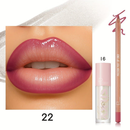 Matte Lip Liner and Glitter Lipstick Set Waterproof Long Lasting Gradient Lip Kit Smooth Blending Bold Color for All Skin Tones Daily Party Makeup