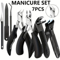 7pcs Heavy-Duty Toenail Clipper Set for Seniors - Angled and Curved Blades, Splash Guard, Long Handle, Includes Nail File, Professional Pedicure Tool Kit, Nail Clippers