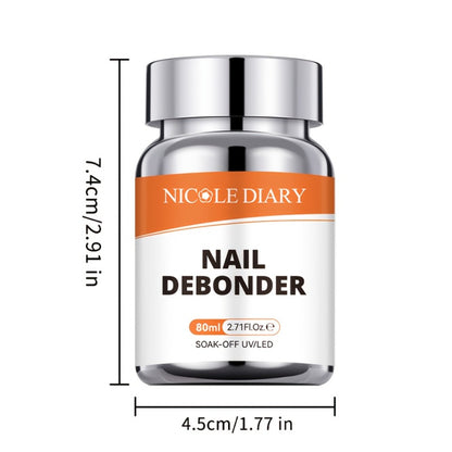 Nail Debonder Remover 80ml Fast 3-5 Seconds Soak-Off Liquid for Press On Nails False Nail Tips Rhinestone Glue Remover Tool Easy Nail Glue Dissolve No Damage Nail Care