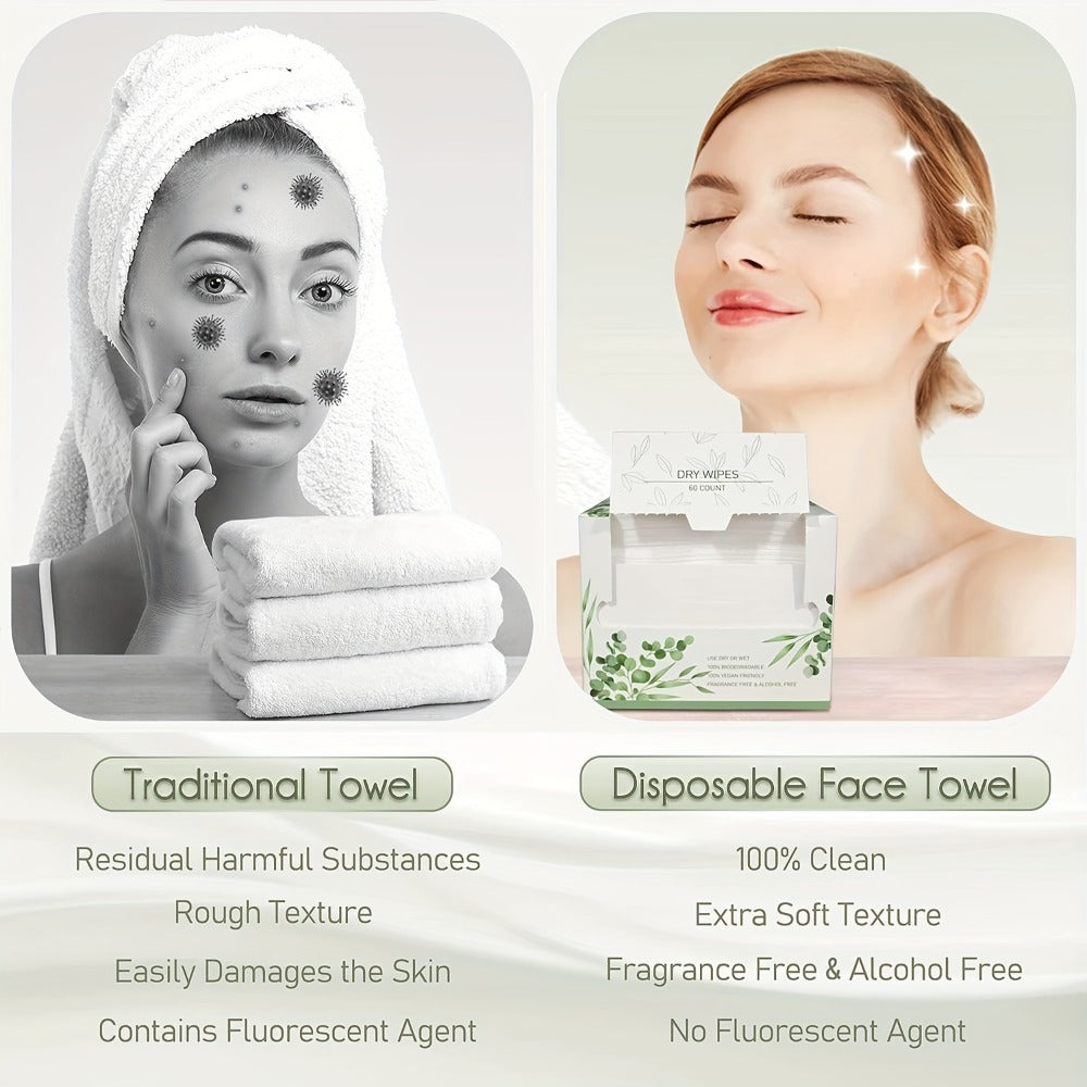 1/2/4pcs Disposable Face Towels Extra Thick Soft Cleansing Face Towels For Sensitive Skin, Makeup Remover, Cleansing, Care, Travel 10×12 Inch 60pcs/box