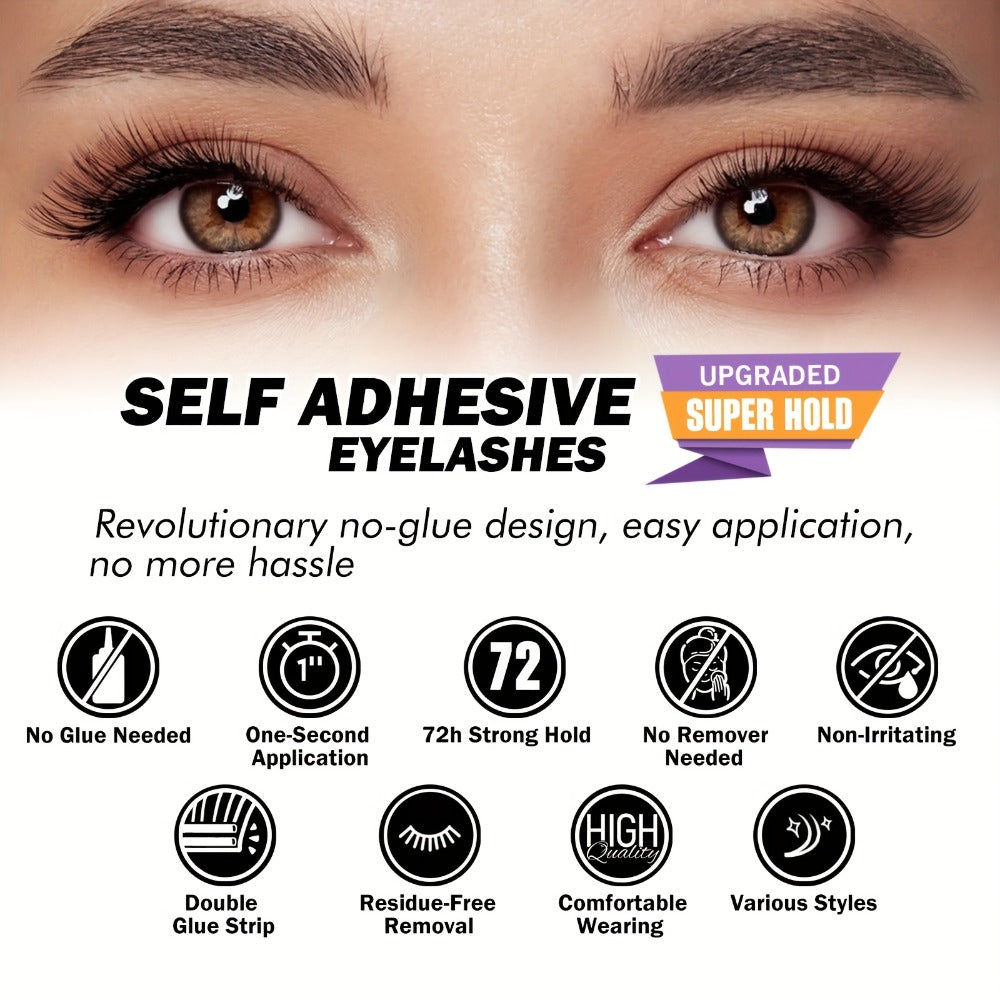 Self Adhesive Eyelashes, 156pcs Self Adhesive Eyelash Clusters, No Glue Needed, Invisible 2-Strip Tape - Longer Lasting, No Sticky Residue Pre Glued Eyelashes (Volume-Mixed)