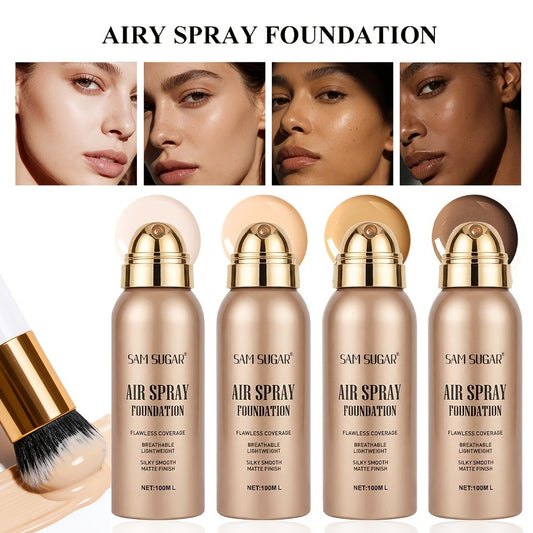 Long-Lasting And Water-Resistant Matte Foundation Spray Powder with Brush Set, Suitable for Makeup Enthusiasts. It Provides a Light Full-Face Coverage with a Natural End And Is Sweat-Proof