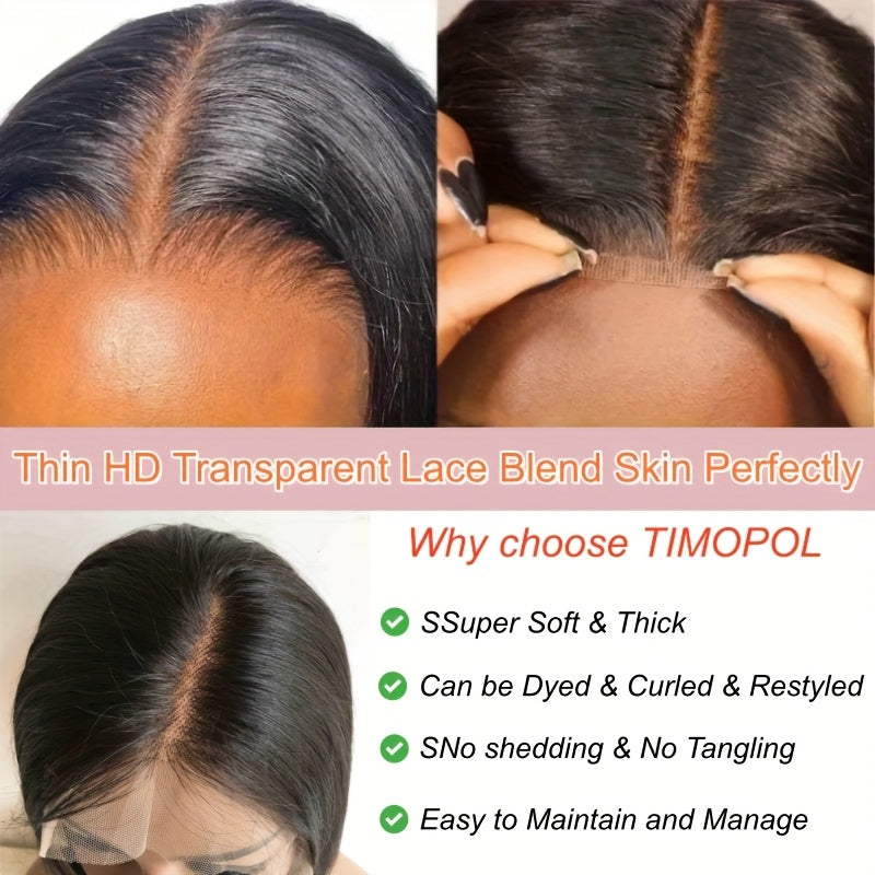 TIMOPOL Wig Short Bob Wig Human Hair 5x1 T Part Lace Front Wig, Human Hair for Women Middle Part Brazilian Straight Bob Wig, Human Hair Natural Color 180% Density
