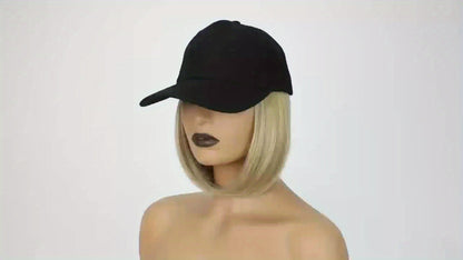 Hat Wig for Women Baseball Cap with Attached Hair Short Bob 12 Inch 2-in-1 Glueless Synthetic Straight Adjustable Breathable Cap Heat Resistant Natural Look Easy Wear