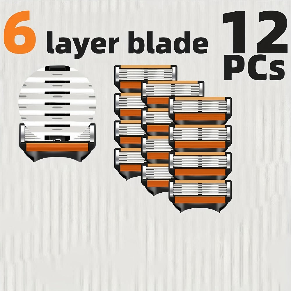 Compatible with Fusion 5, 32/24/16/12 Replacement Heads, Includes Free Handle, Classic Men's Shaving Razor, Manual Men's Razor with Replaceable Blades, Six-layer Stainless Steel Safety Razor, Replaceable Razor Blades, Blade Replacement Kit