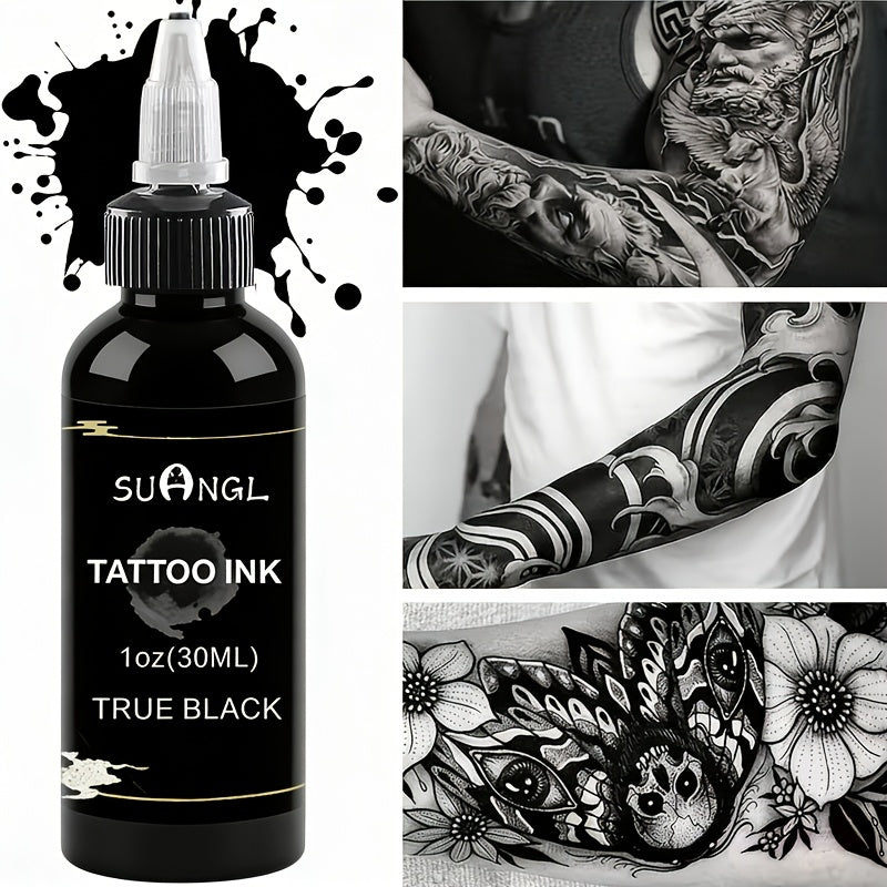 Professional Tattoo Ink Black & White 1.01oz — High Brightness Fine Particle Formula, Needle-Compatible Permanent Body Ink for Tattoo Machines, Studios & Hobbyists