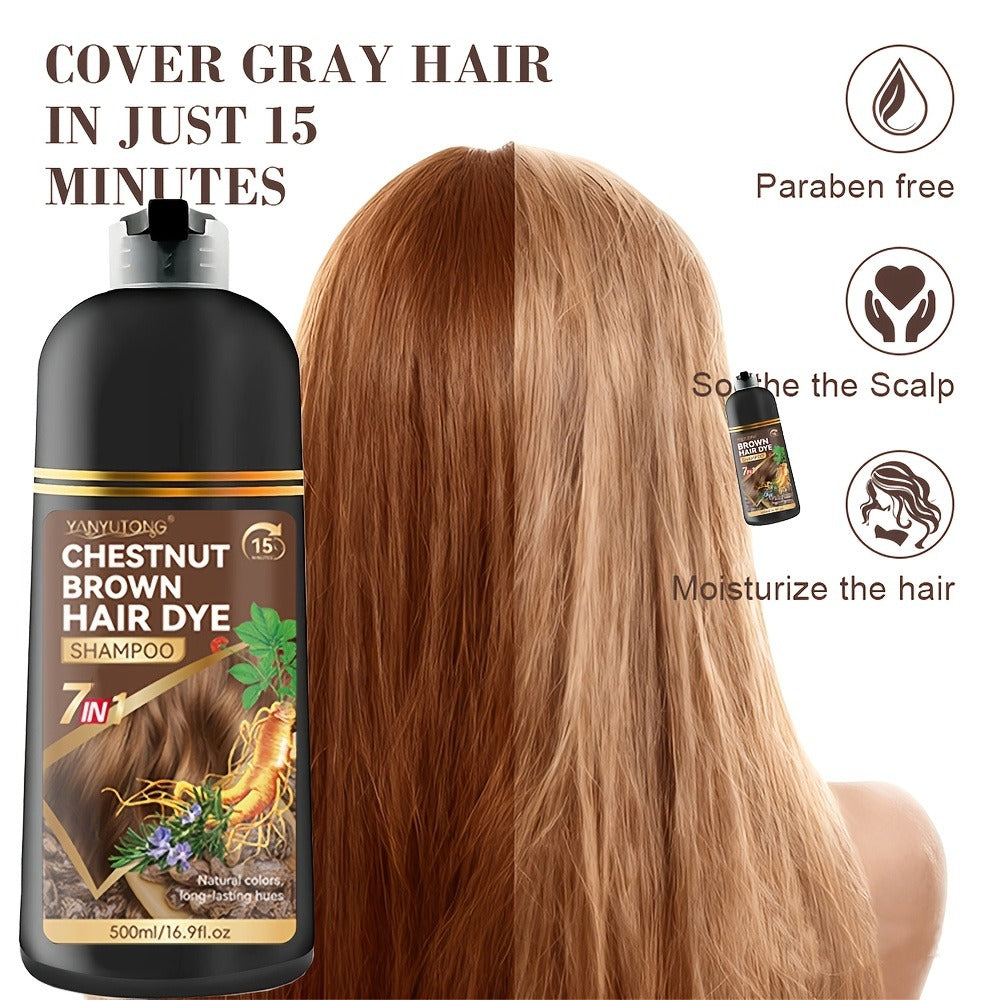 Hair Dye Shampoo with Natural Plant Pigments – Covers Gray Hair Fast | 16.91oz Color Shampoo in Black, Red, Brown, Dark Brown & Chestnut Brown for Women & Men