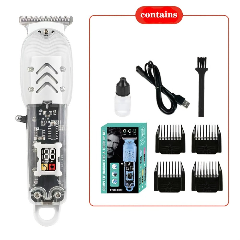 Rechargeable Professional Electric Hair Clipper, Transparent Shell Shaped Hair Trimmer, Portable Haircut Kit for Men Women Salon, with LED Display Screen
