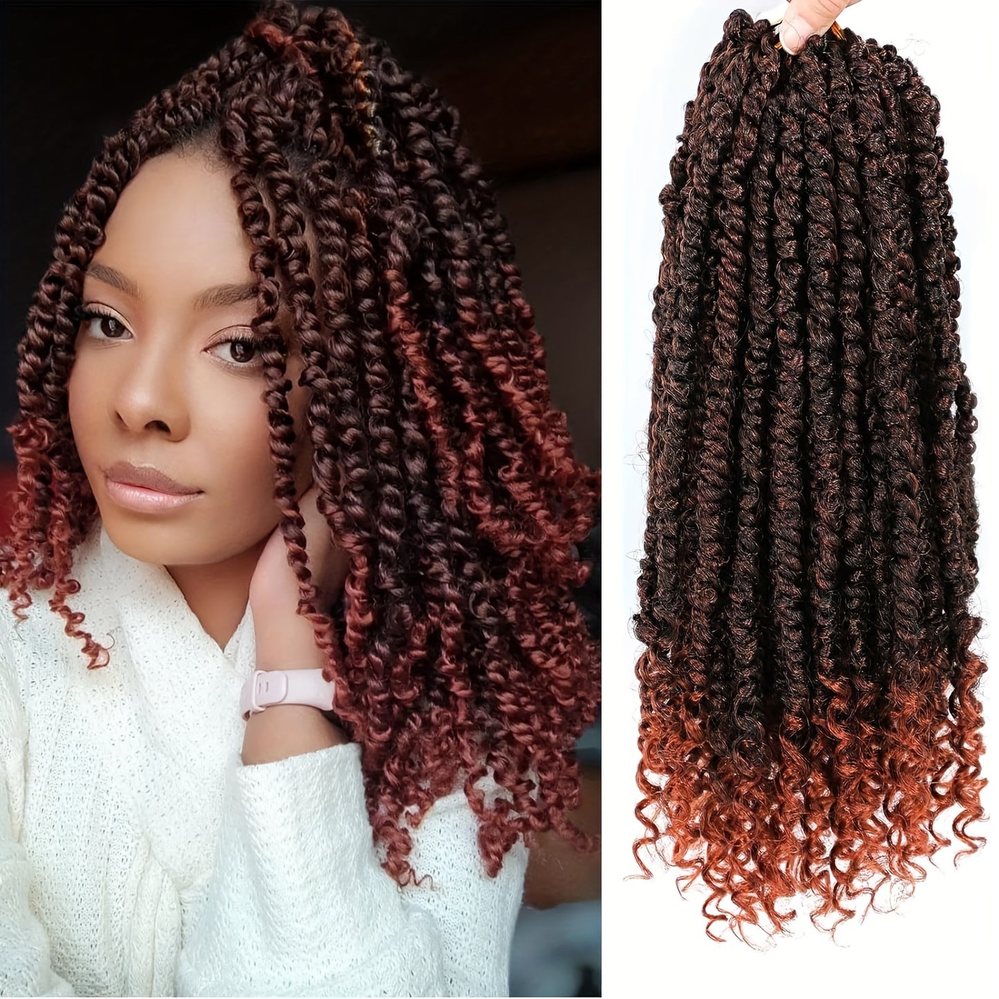 Passion Twist Crochet Hair 8 Packs Pre-Twisted Pre-Looped Curly Ends Bohemian Short Twist Braids Women 8-12 Inch 1B Natural Black Honey Blonde Auburn Burgundy Copper