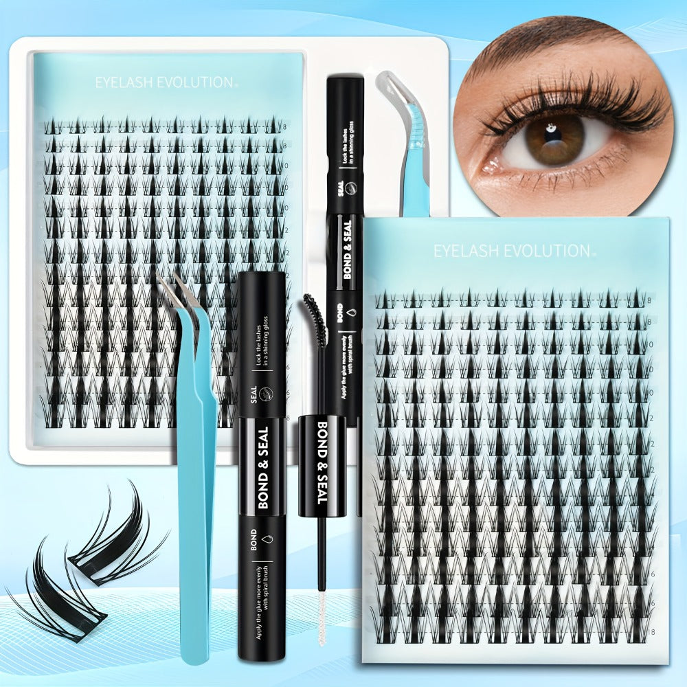 Fairy Lash Clusters Kit 8mm-18mm Manga C Curl Anime Eyelash Extension Kit Individual Spike Lashes DIY Volume Natural with Spikes Wet-Look Spiky