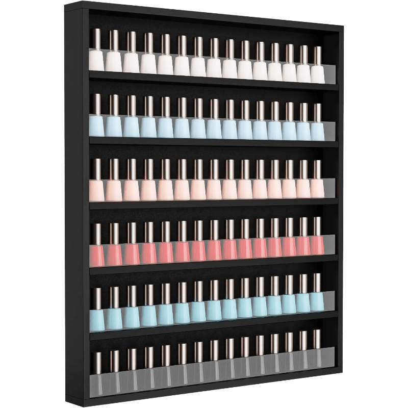 6 Layers/ 10 Layers Nail Polish Rack, Wall Mount Nail Polish Organizer W/ Acrylic Baffle, Salon Display Rack for Home Spa And Nail Studio, Pink/ White/ Black