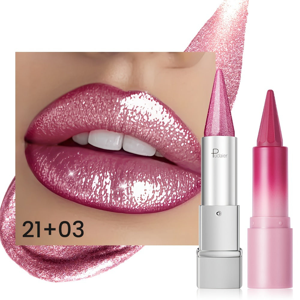 Metallic & Matte Lipstick Set 2pcs — Highly Pigmented Waterproof Pointed-Tip & Shimmer Lip Color Combo, Long-Lasting Beauty Gift for Women