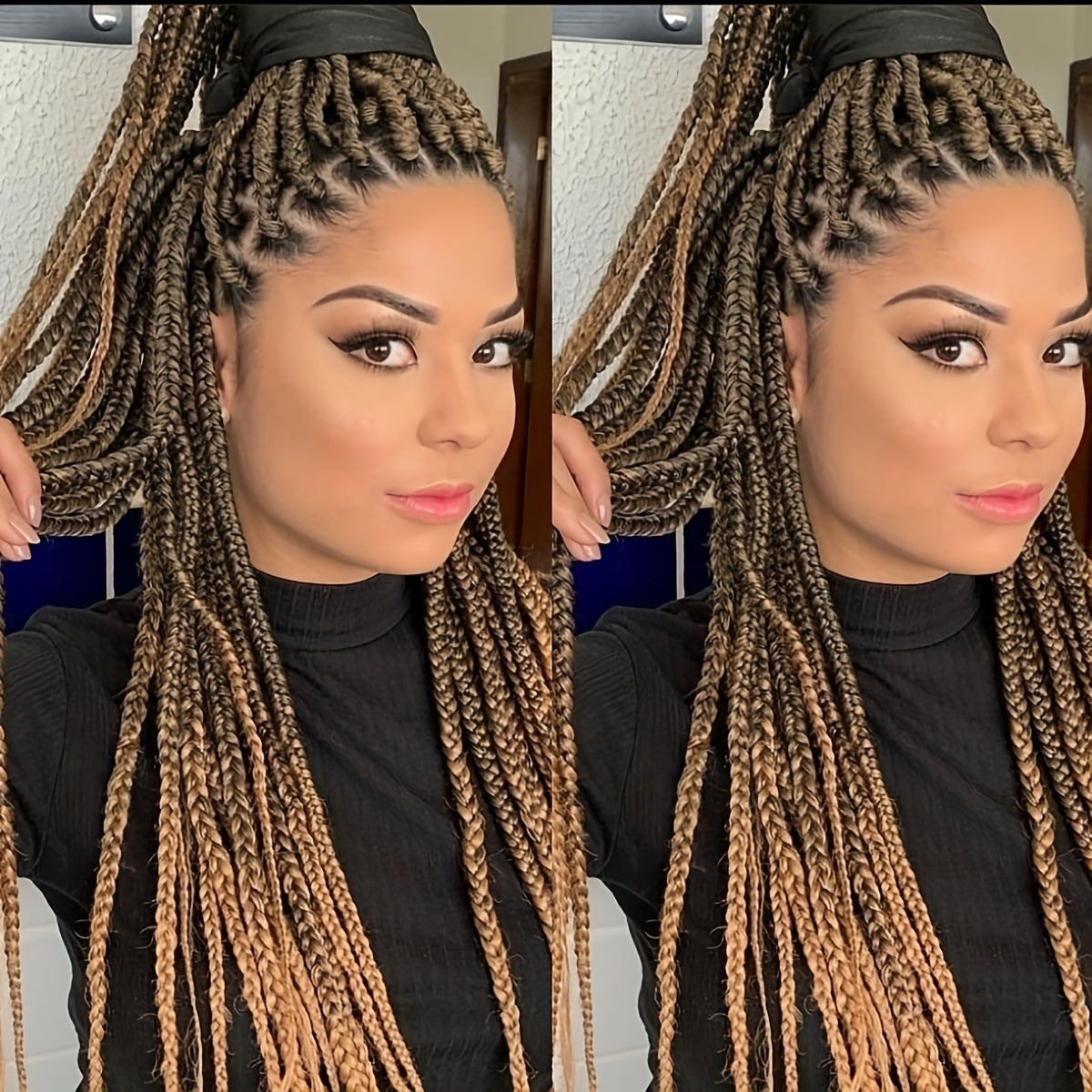 Brown Knotless Box Braid Wig - A Synthetic Lace Front Featuring Handmade Faux Locs, Offering a 360° HD Full Lace Design for Protective Styling And a Versatile Appearance Suitable for Women of Diverse Ethnic Backgrounds
