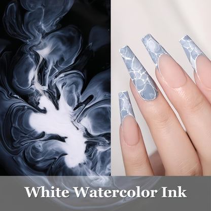 Watercolor Blooming Gel Nail Polish White Gradient Flower Effect Semi-Permanent Soak-Off LED UV Nail Art Ink Floral Marble Effect Nail Art Design for Women Salon Home Manicure