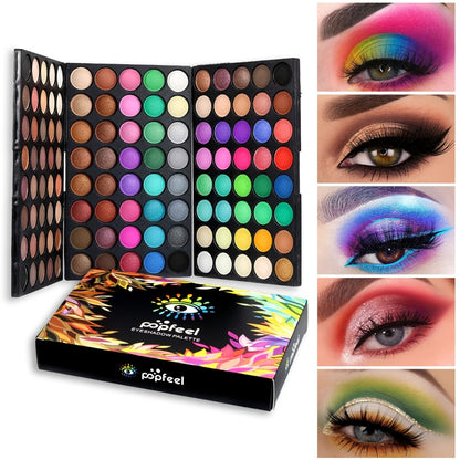 Eyeshadow Palette 120 Colors with 6 Makeup Brushes – Shimmer & Matte Multi-Color Eye Shadow Set for Stage Makeup, Cosplay, Party & Daily Glam Looks